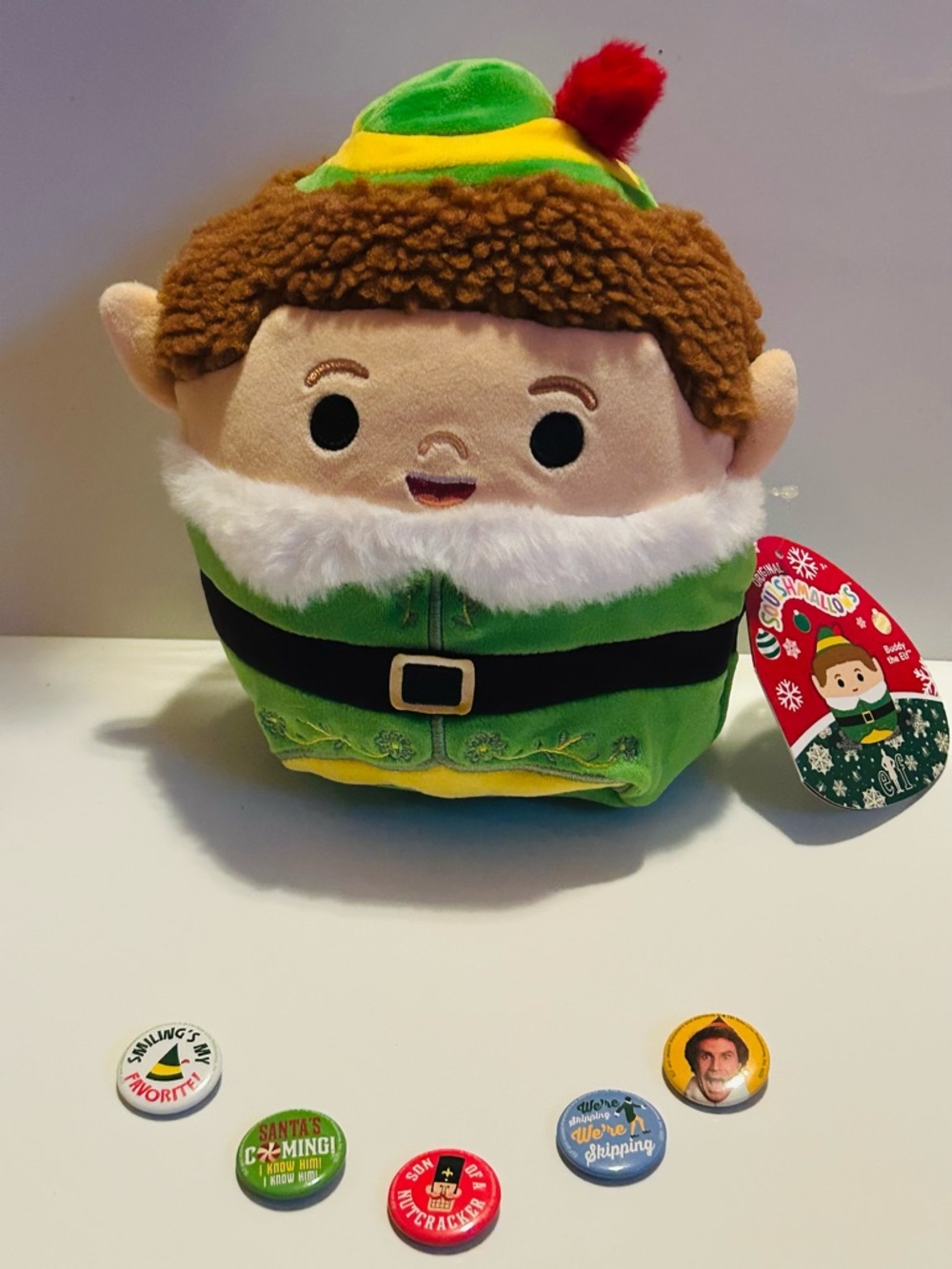 NEW! Buddy The Elf Squishmallows Limited Edition Holiday Plush & Button Set- NWT